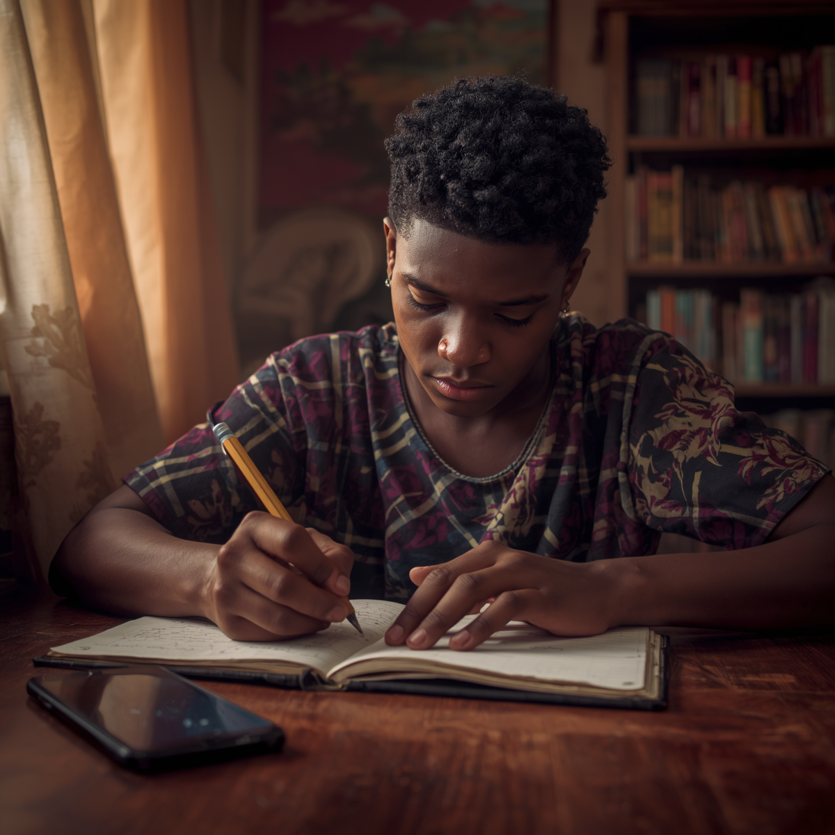 Learner writing by hand